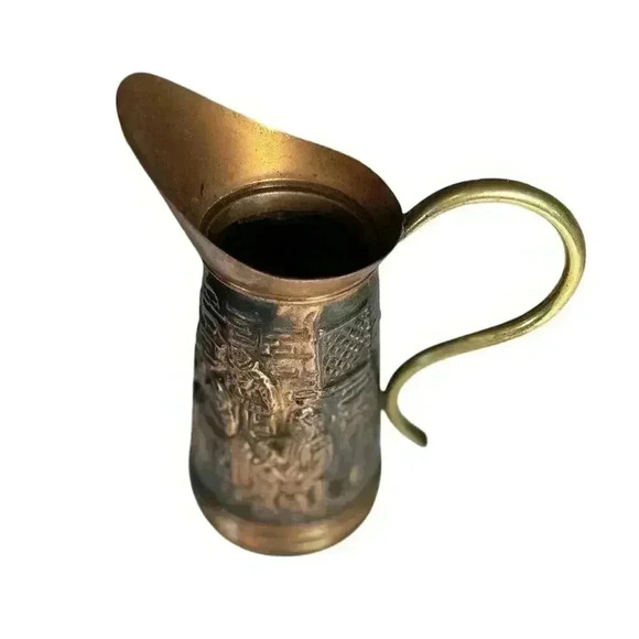 Vintage Embossed BRASS Copper Decorative Pitcher - Picture 5 of 15